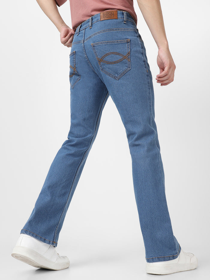 Men's Light Blue Washed Bootcut Jeans Stretchable