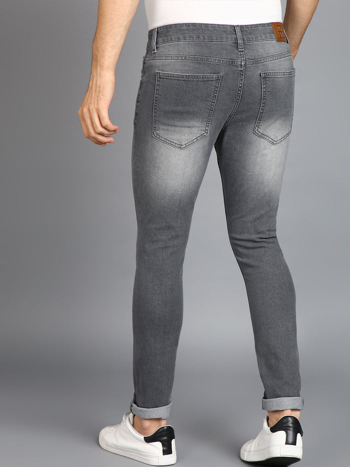 Men's Light Grey Regular Fit Washed Jeans Stretchable