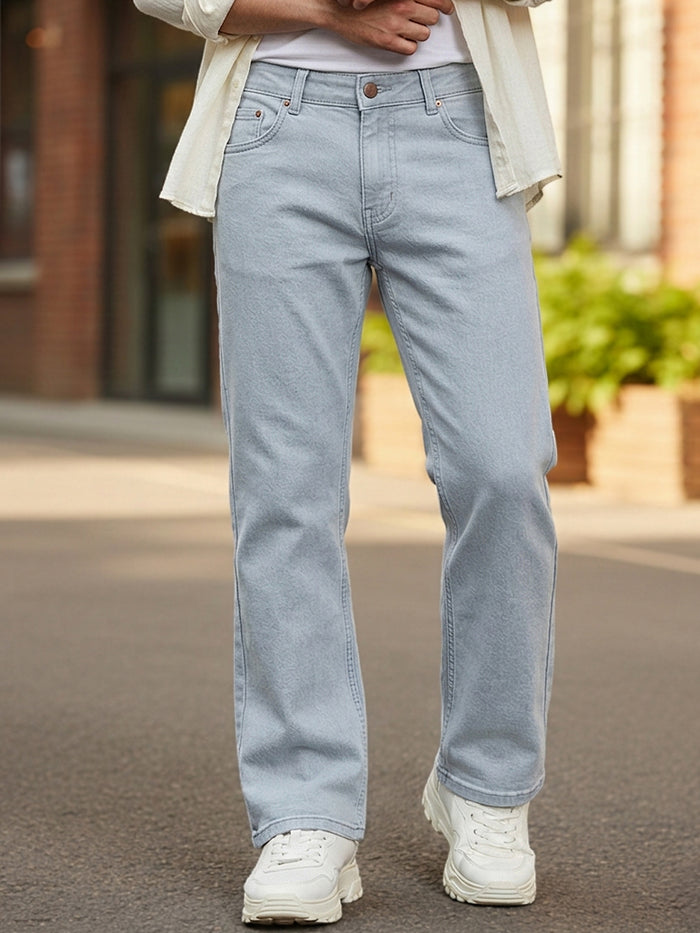 Men's Light Grey Washed Bootcut Jeans Stretchable