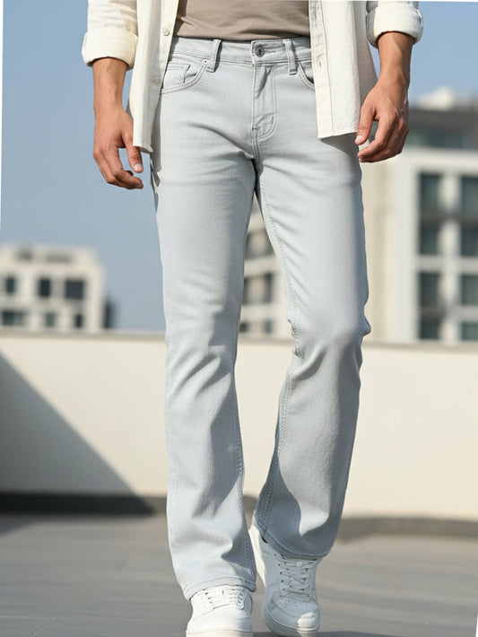 Men's Light Grey Washed Bootcut Jeans Stretchable