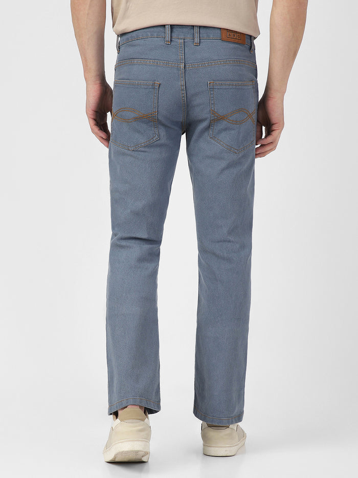 Men's Light Grey Washed Bootcut Jeans Stretchable