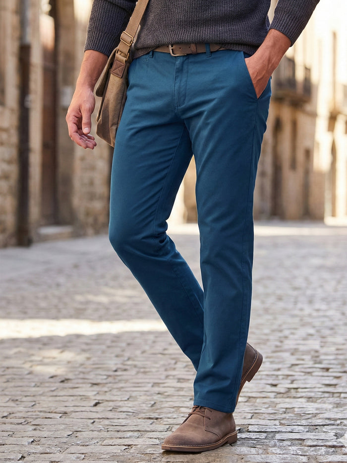 Men's Royal Blue Cotton Slim Fit Casual Chinos Trousers Stretch