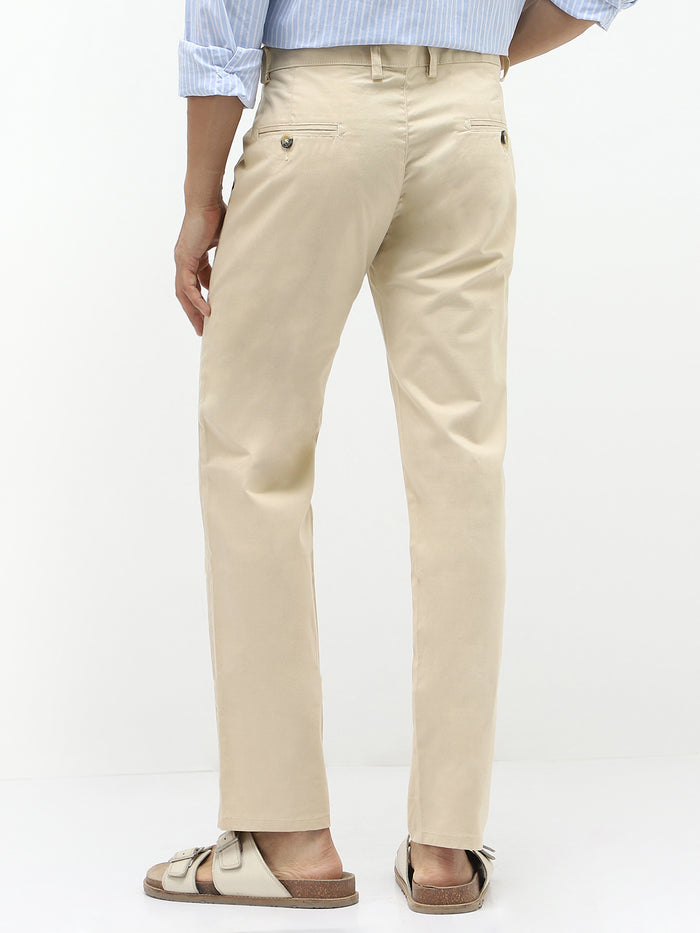 Men's Slim Fit Cream Casual Trousers Stretchable