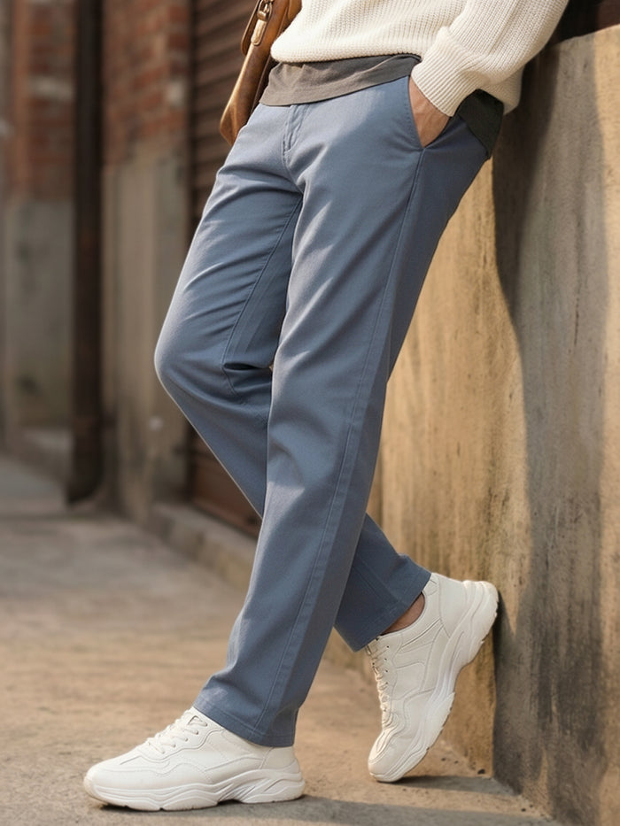Men's Steel Blue Cotton Slim Fit Casual Chinos Trousers Stretch