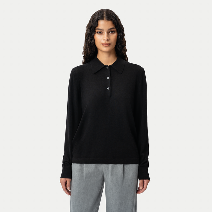 Merino Polo Shirt - Black - Ninepine