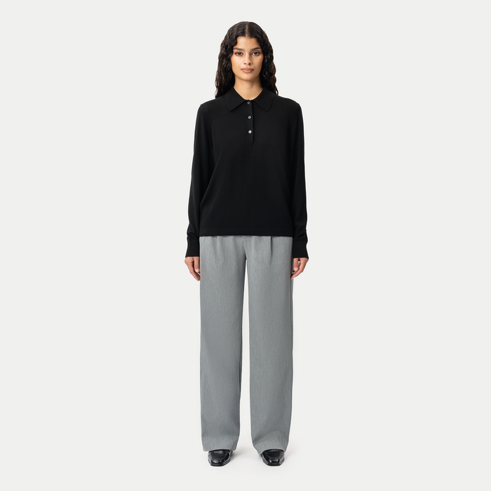 Merino Polo Shirt - Black - Ninepine