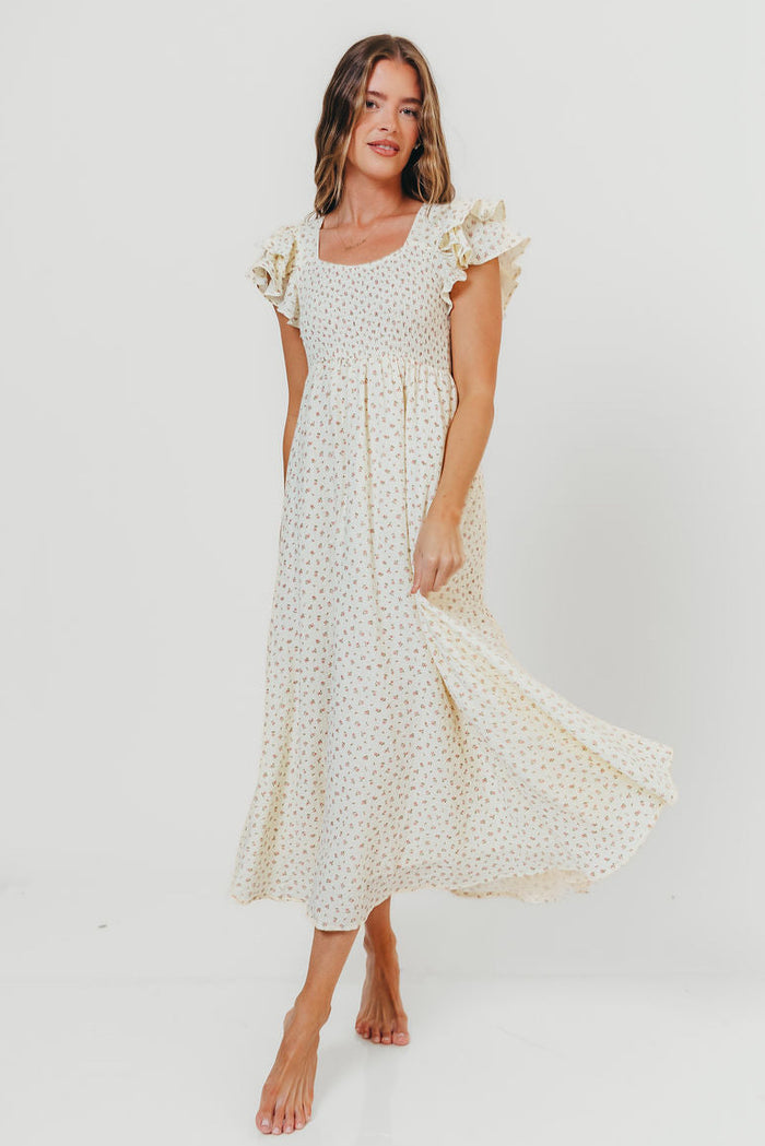 Mikel 100% Cotton Floral Maxi Dress in Pink