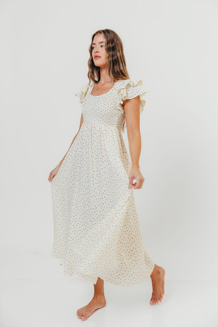 Mikel 100% Cotton Floral Maxi Dress in Pink
