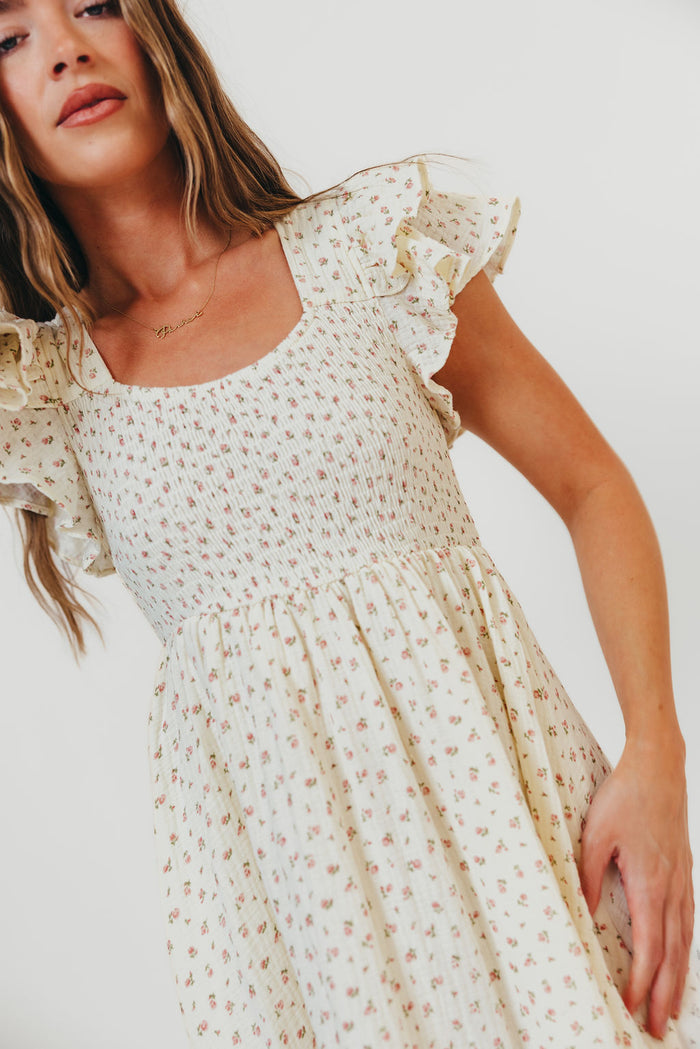 Mikel 100% Cotton Floral Maxi Dress in Pink
