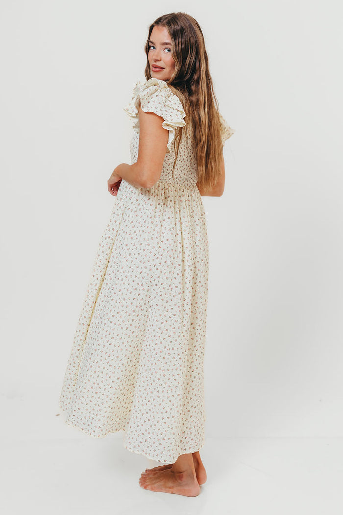 Mikel 100% Cotton Floral Maxi Dress in Pink