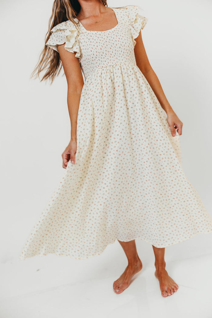 Mikel 100% Cotton Floral Maxi Dress in Pink