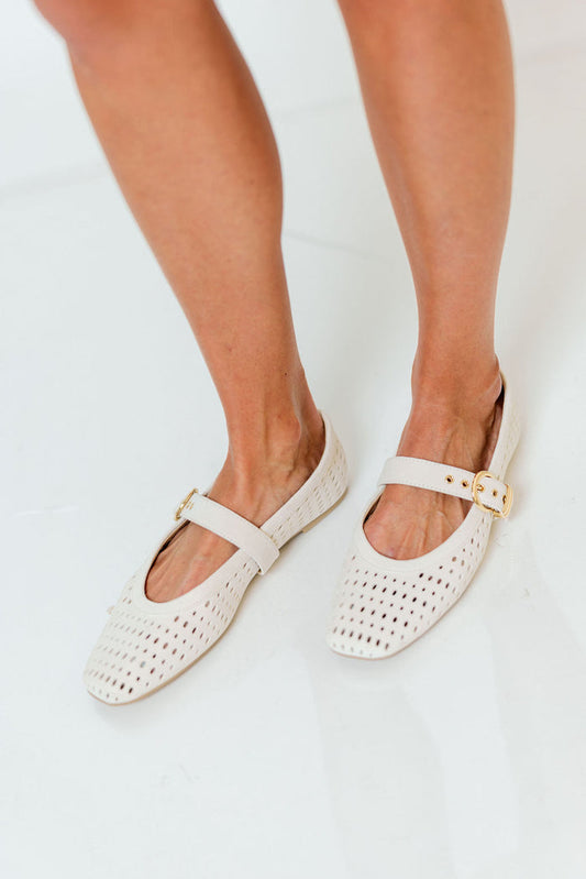 Mikel Ballet Flats in Creme Perforated Suede