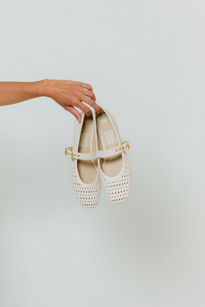 Mikel Ballet Flats in Creme Perforated Suede
