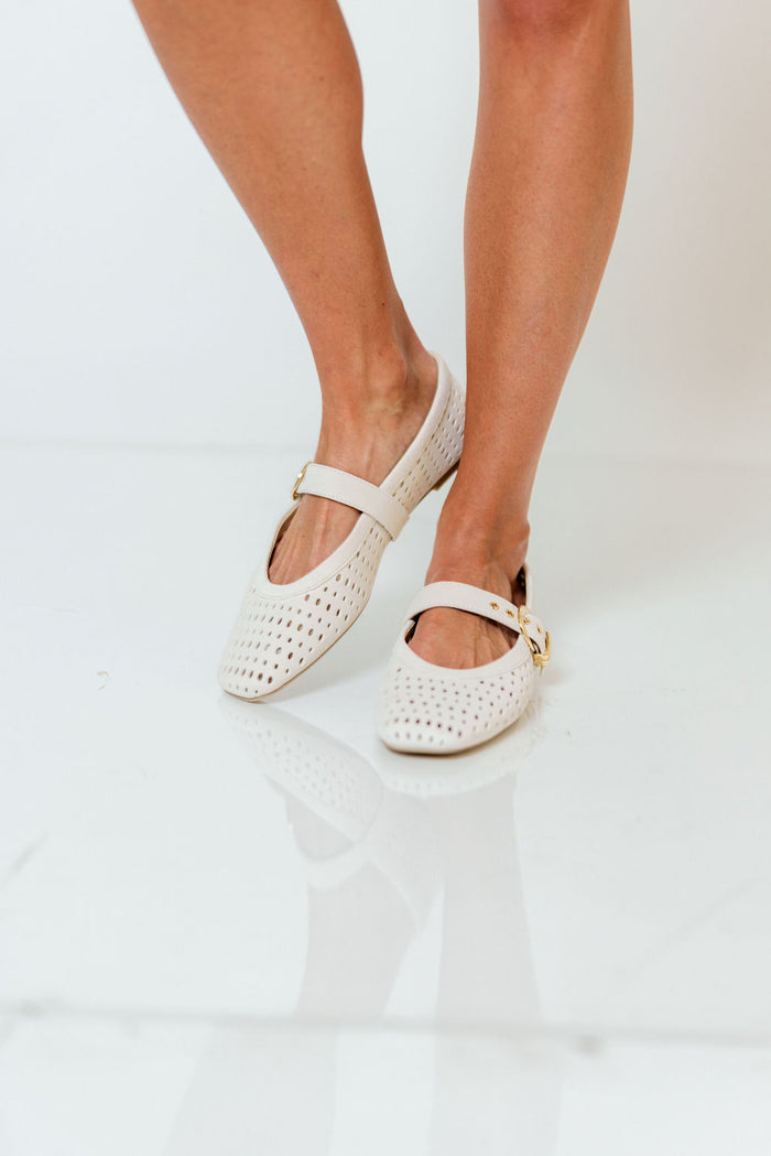 Mikel Ballet Flats in Creme Perforated Suede