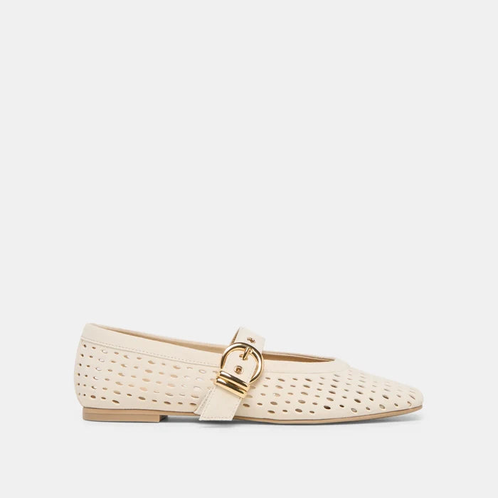 Mikel Ballet Flats in Creme Perforated Suede