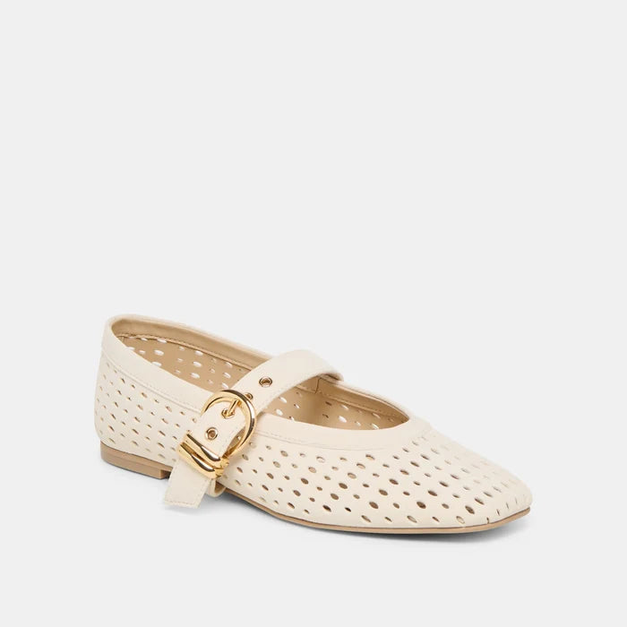 Mikel Ballet Flats in Creme Perforated Suede