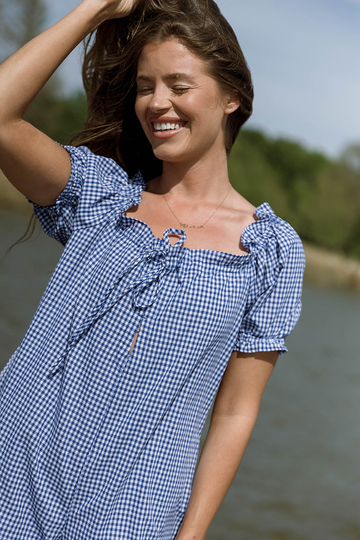 Miley Gingham Romper in Blue/White