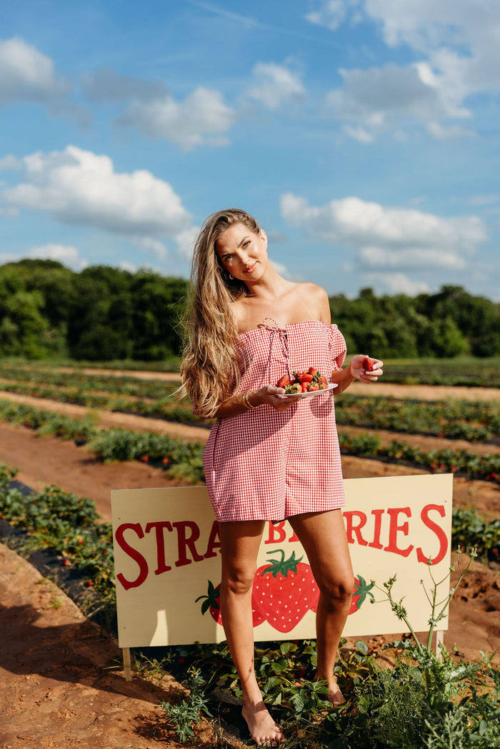 Miley Gingham Romper in Red/White