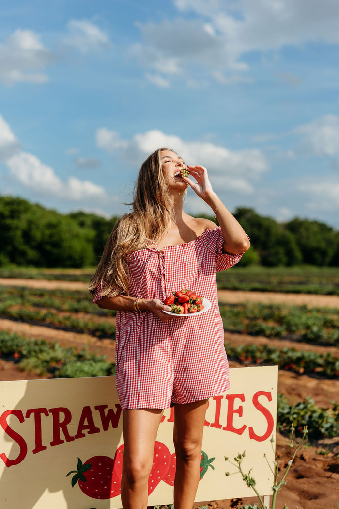 Miley Gingham Romper in Red/White