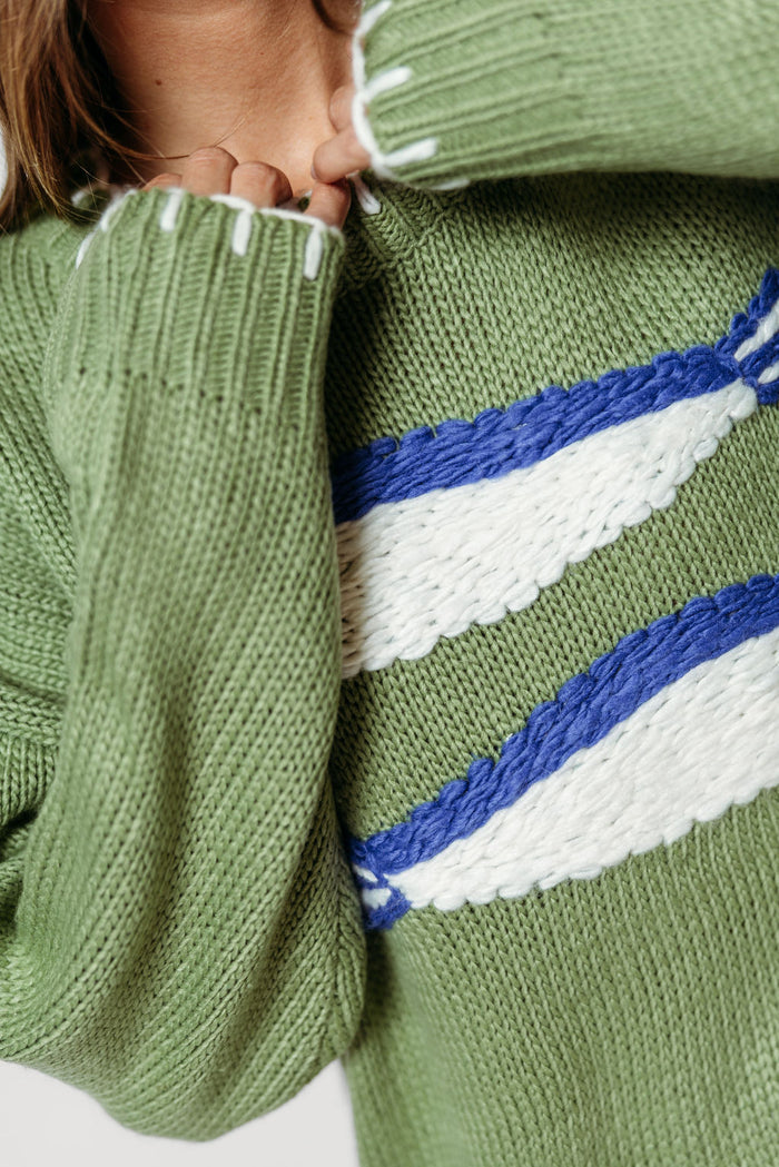 Milo Fish Embroidered Knit Sweater in Basil