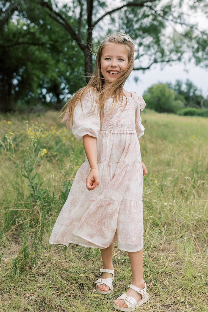 Mini Elena Kids Dress in Pink Toile