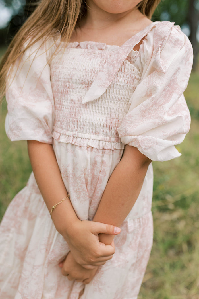 Mini Elena Kids Dress in Pink Toile