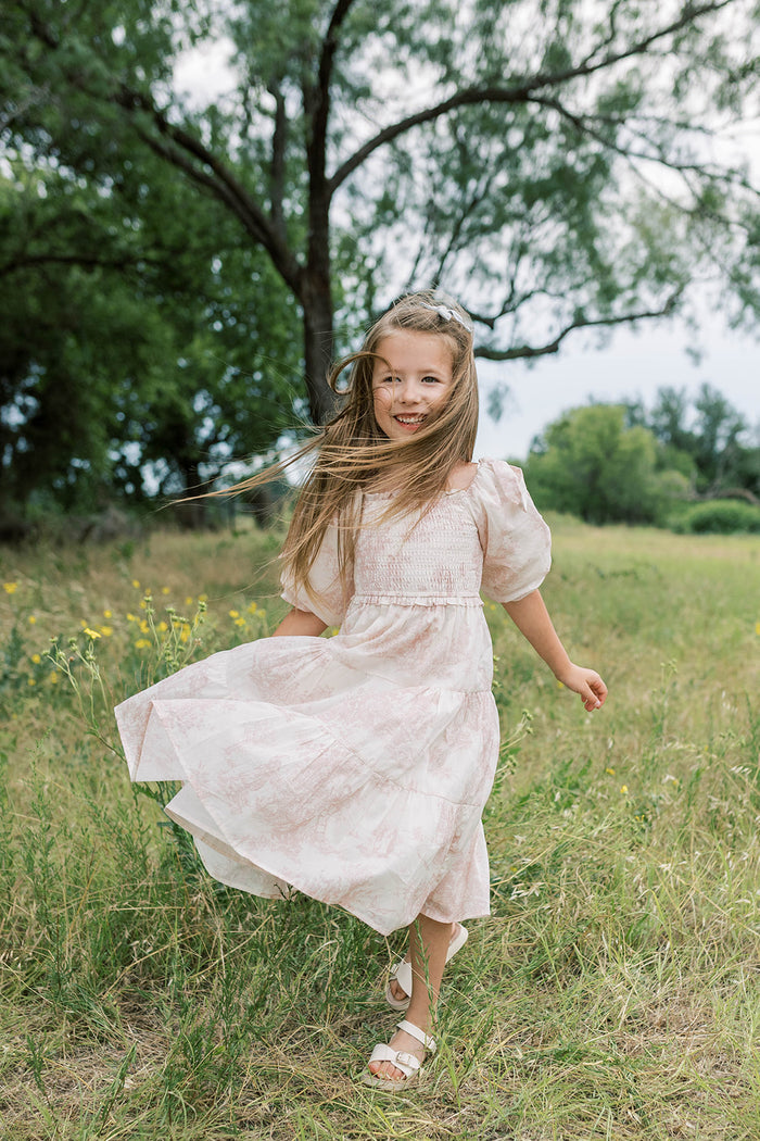 Mini Elena Kids Dress in Pink Toile