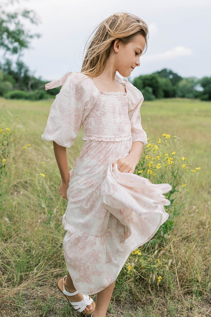 Mini Elena Kids Dress in Pink Toile