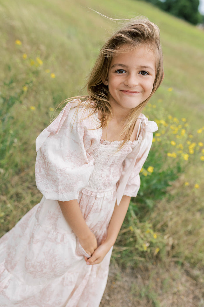 Mini Elena Kids Dress in Pink Toile