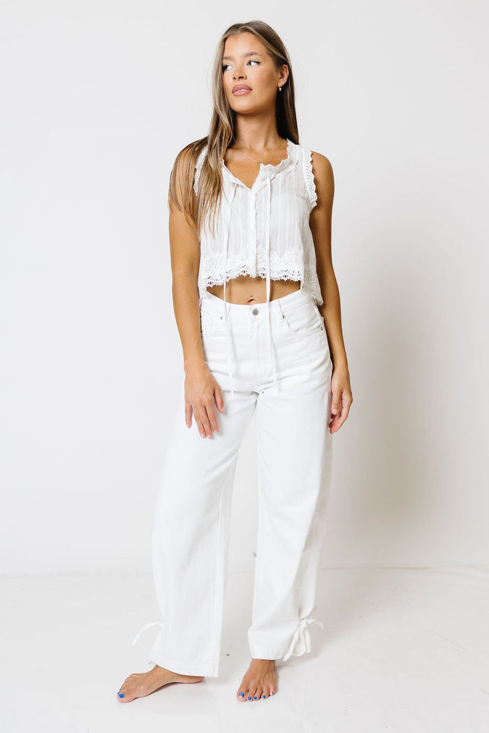 Minnie Lace Trim Top in Off-White - 100% Cotton