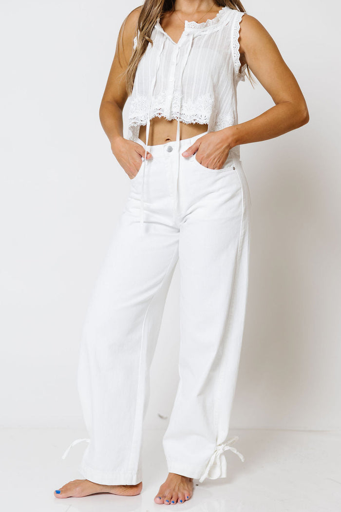 Minnie Lace Trim Top in Off-White - 100% Cotton