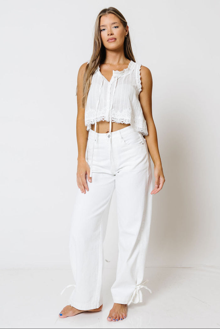 Minnie Lace Trim Top in Off-White - 100% Cotton
