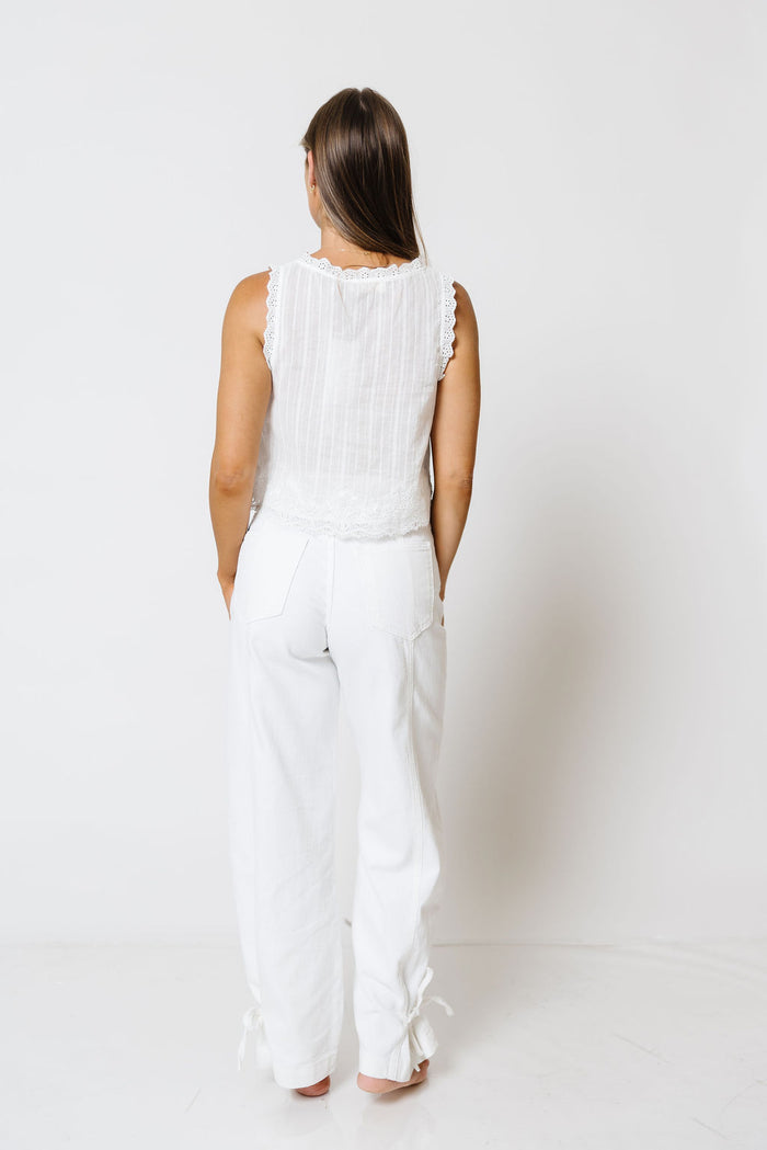 Minnie Lace Trim Top in Off-White - 100% Cotton