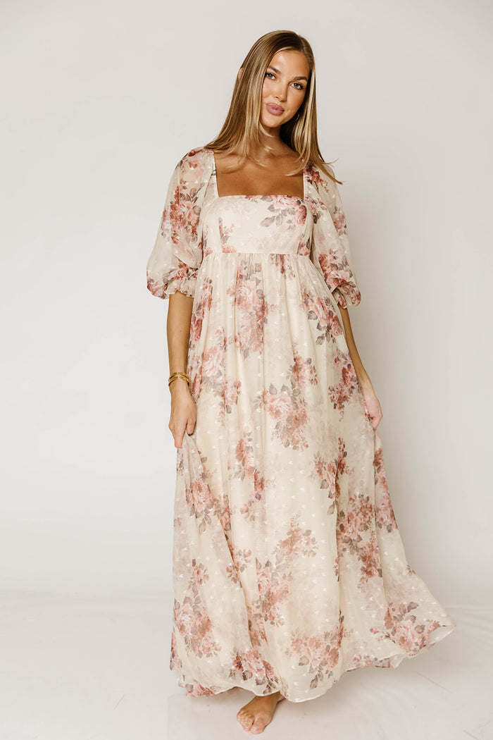 Mona Floral Maxi Dress in Beige Rose - Bump Friendly & Inclusive Sizing *9/22 PRE-ORDER*