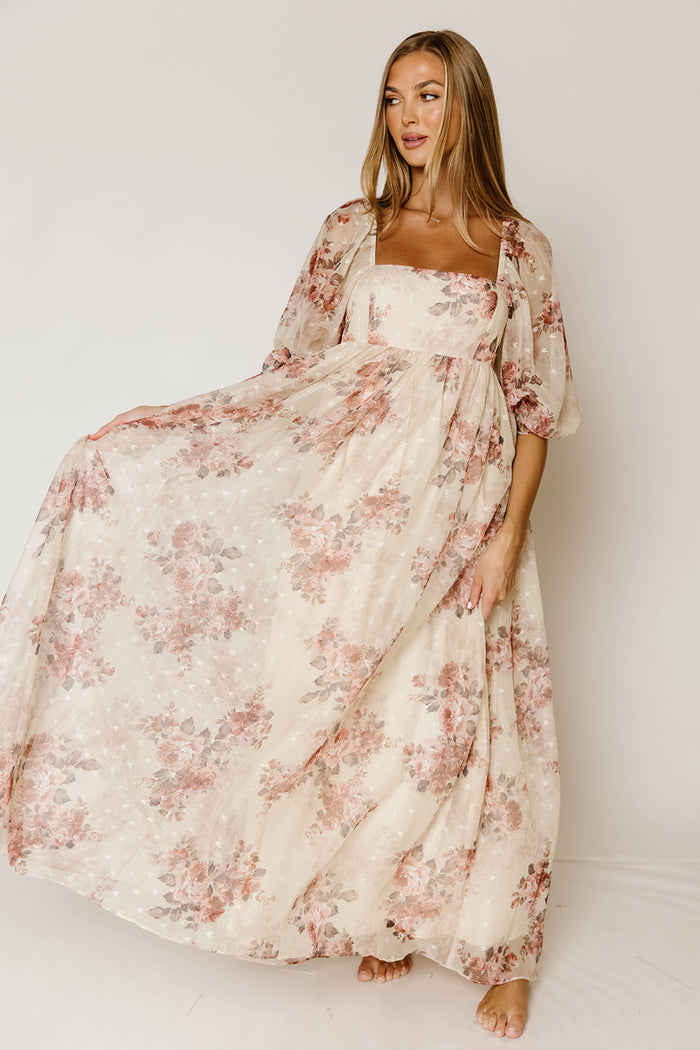 Mona Floral Maxi Dress in Beige Rose - Bump Friendly & Inclusive Sizing *9/22 PRE-ORDER*