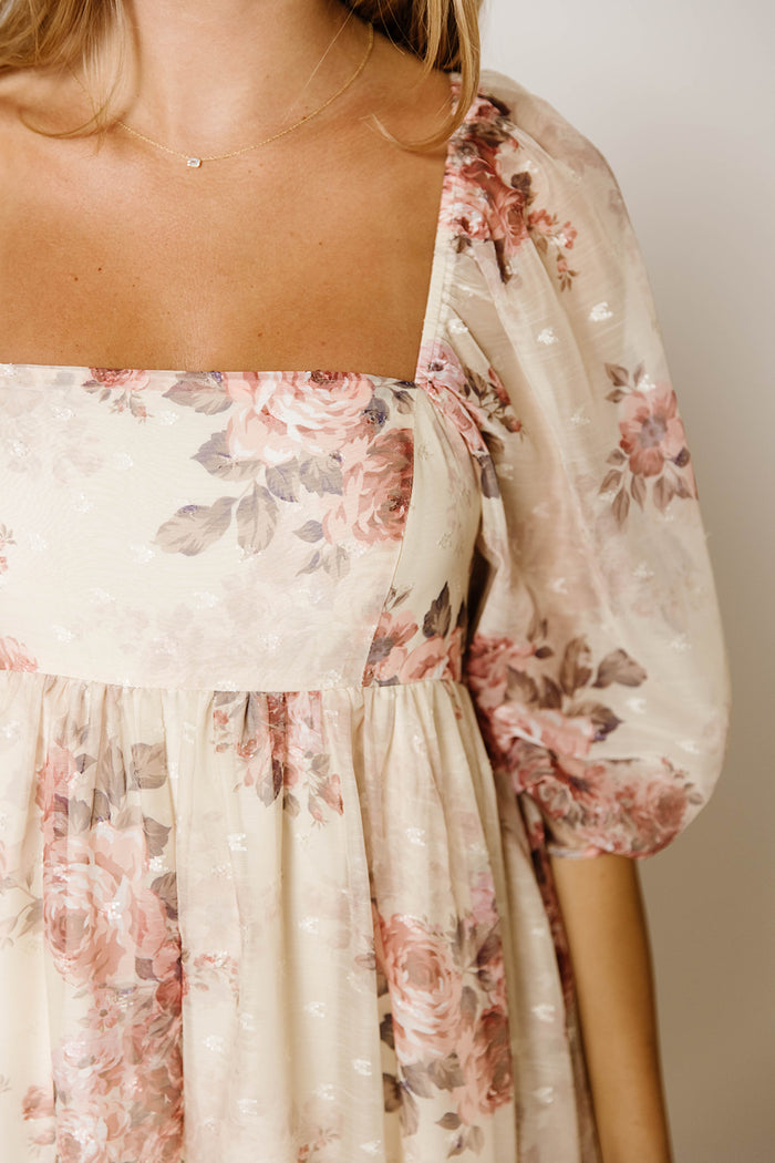 Mona Floral Maxi Dress in Beige Rose - Bump Friendly & Inclusive Sizing *9/22 PRE-ORDER*