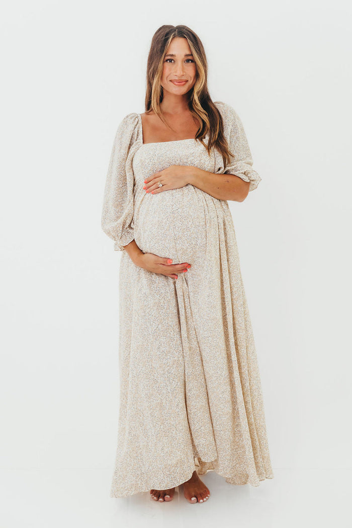 Mona 'Love Story' Maxi Dress in Beige - Bump Friendly and Inclusive Sizing