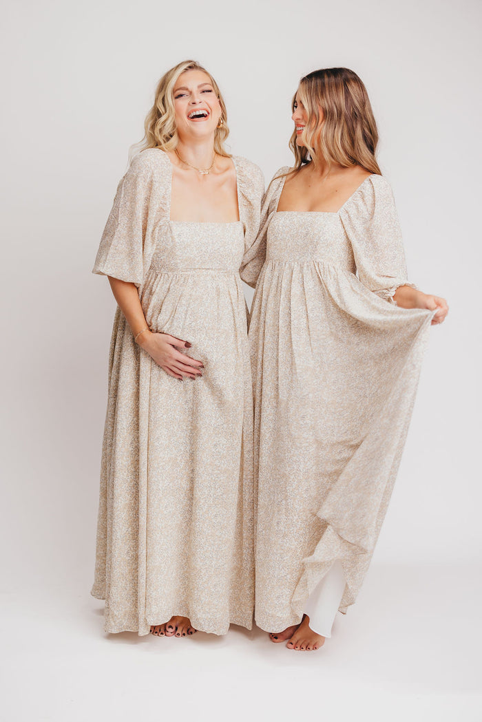 Mona 'Love Story' Maxi Dress in Beige - Bump Friendly and Inclusive Sizing