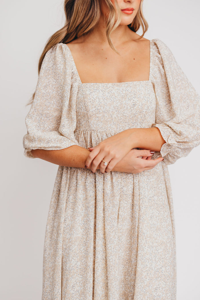 Mona 'Love Story' Maxi Dress in Beige - Bump Friendly and Inclusive Sizing