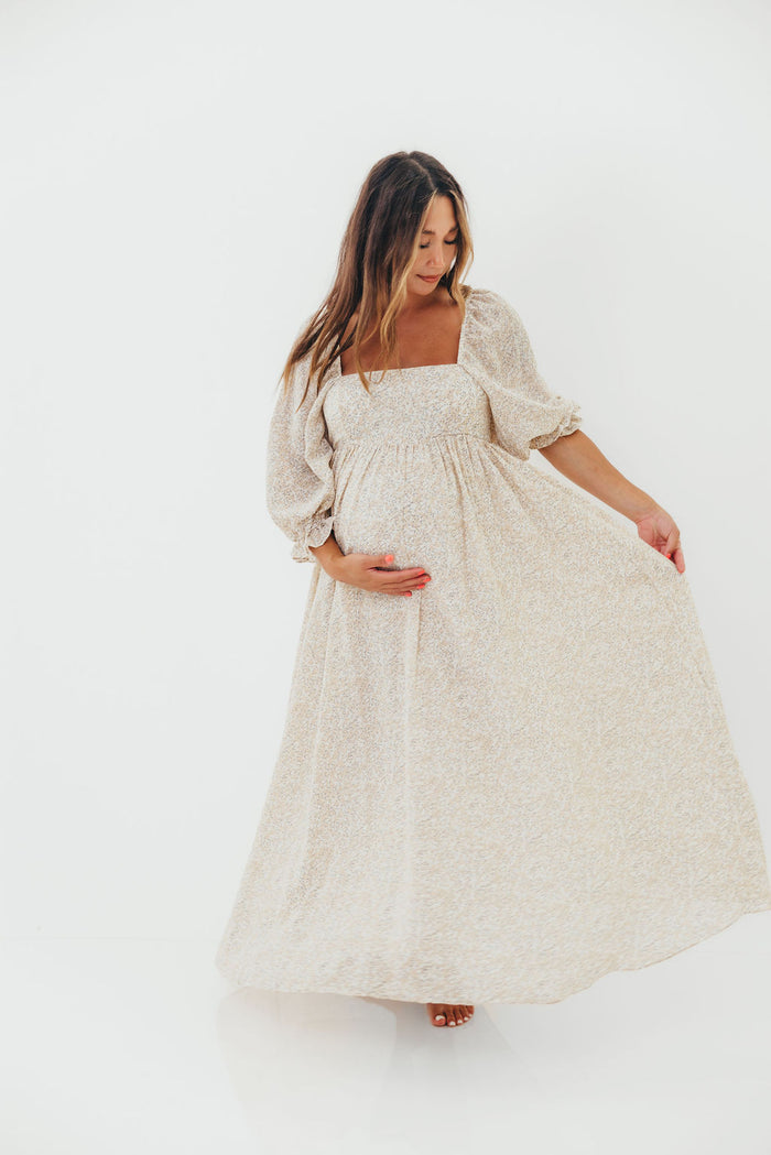 Mona 'Love Story' Maxi Dress in Beige - Bump Friendly and Inclusive Sizing