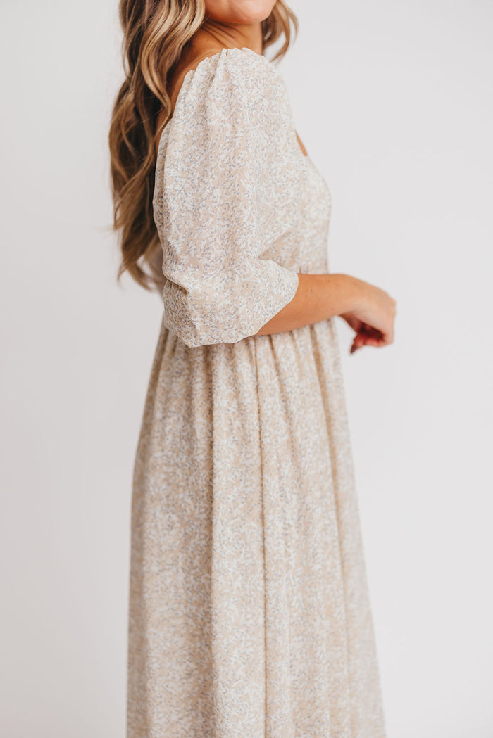 Mona 'Love Story' Maxi Dress in Beige - Bump Friendly and Inclusive Sizing
