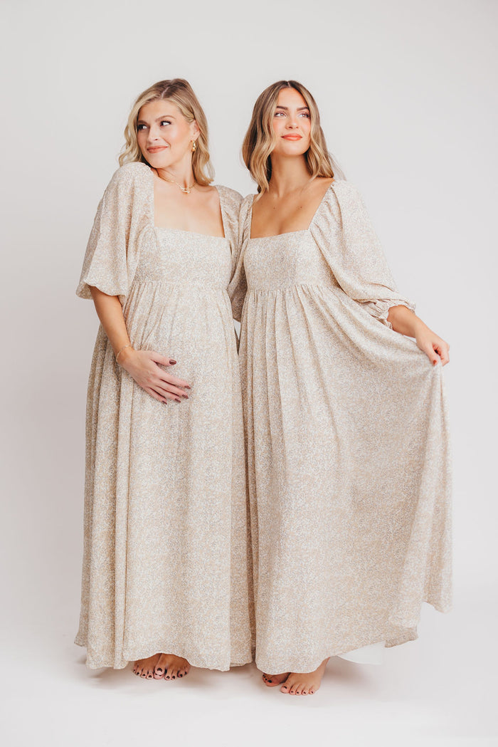 Mona 'Love Story' Maxi Dress in Beige - Bump Friendly and Inclusive Sizing