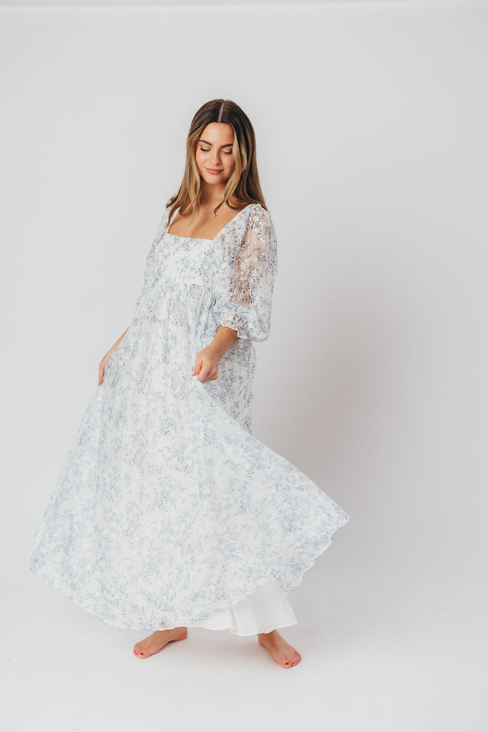 Mona Maxi Dress in Blue/White Floral - Bump Friendly & Inclusive Sizing