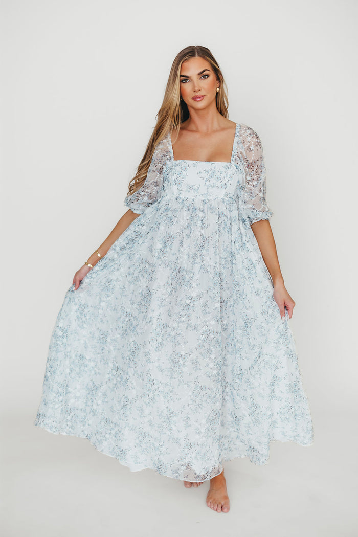 Mona Maxi Dress in Blue/White Floral - Bump Friendly & Inclusive Sizing