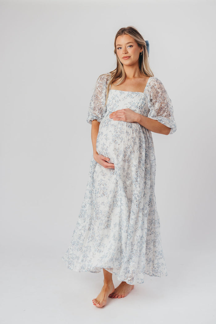 Mona Maxi Dress in Blue/White Floral - Bump Friendly & Inclusive Sizing