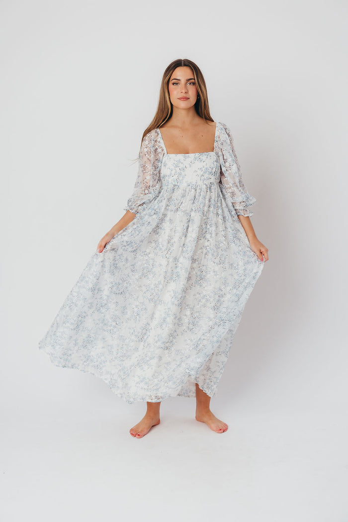Mona Maxi Dress in Blue/White Floral - Bump Friendly & Inclusive Sizing