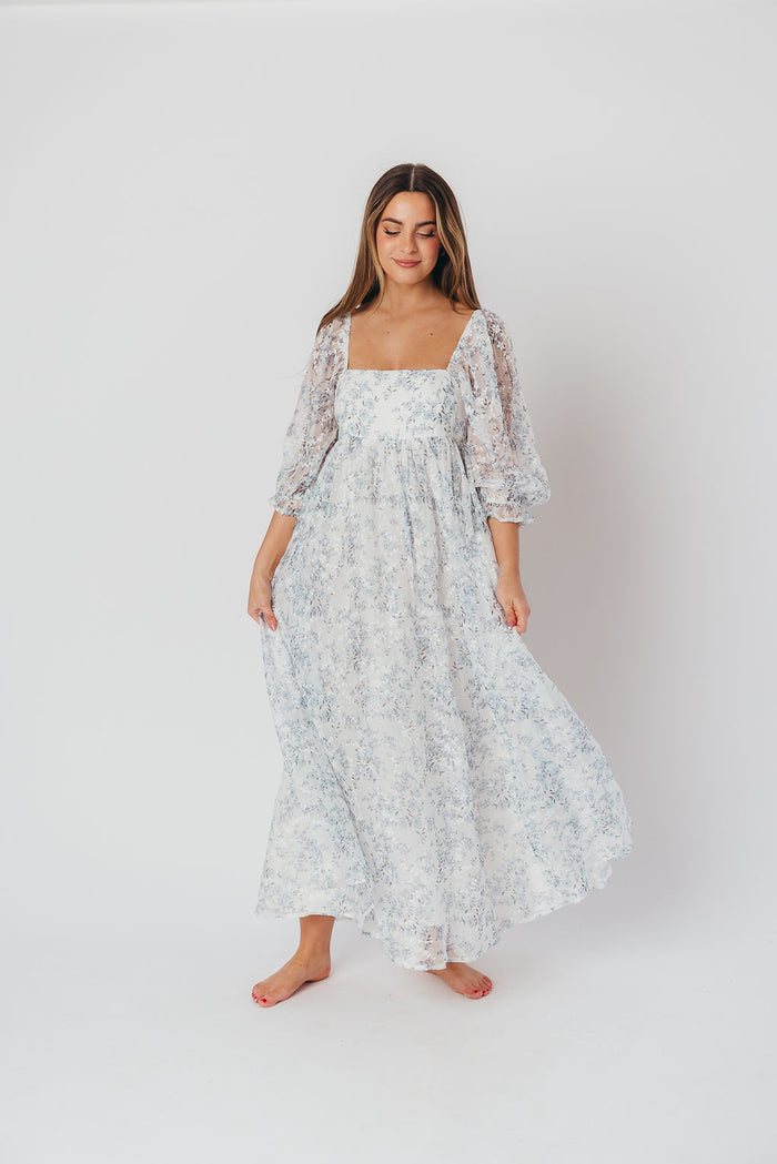 Mona Maxi Dress in Blue/White Floral - Bump Friendly & Inclusive Sizing