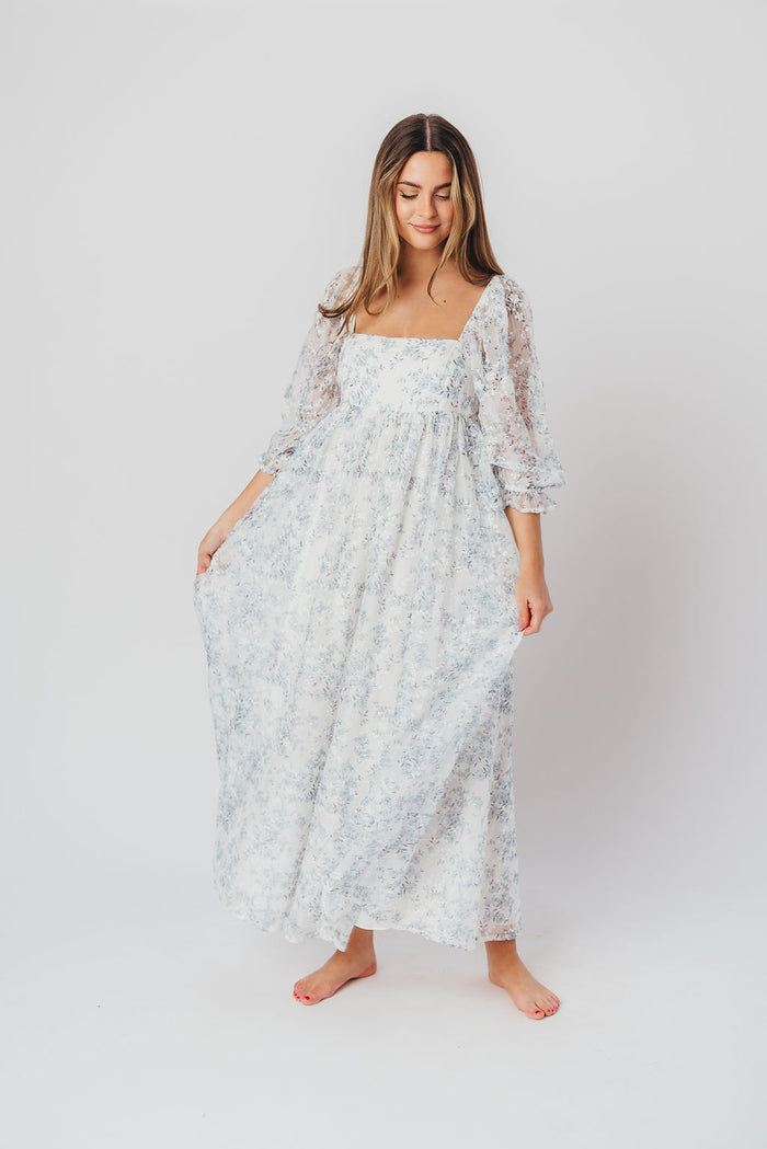Mona Maxi Dress in Blue/White Floral - Bump Friendly & Inclusive Sizing
