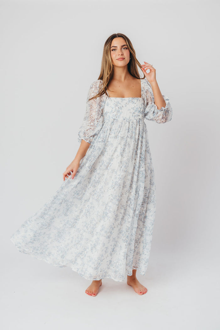 Mona Maxi Dress in Blue/White Floral - Bump Friendly & Inclusive Sizing