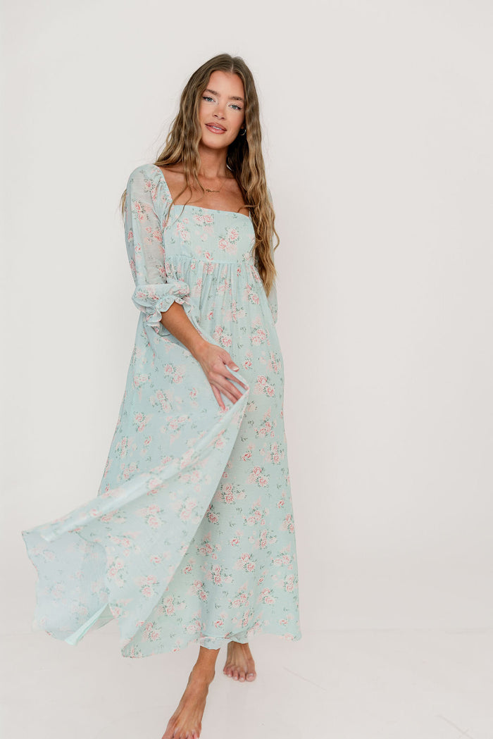 Mona Maxi Dress in Mint/Pink Floral - Bump Friendly